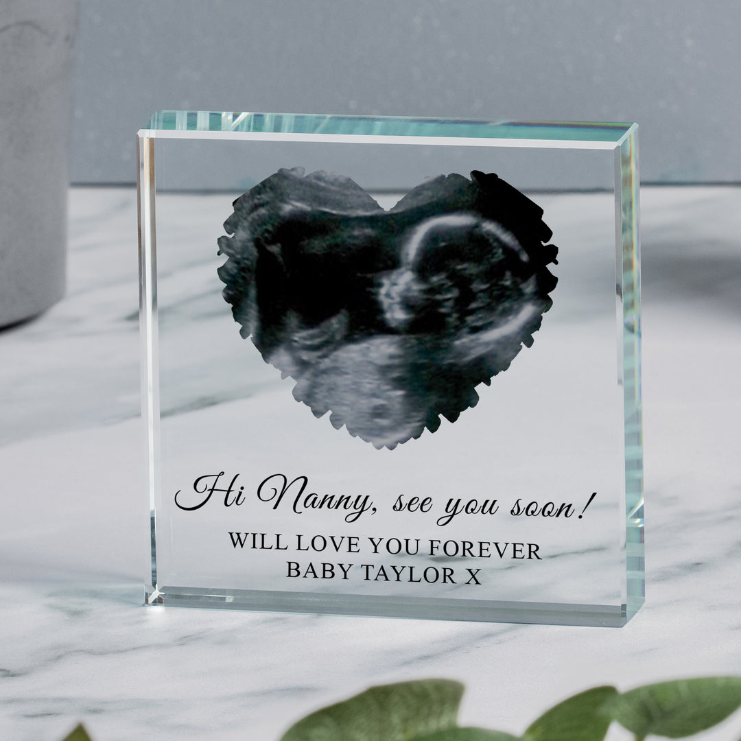 Personalised Heart Baby Scan Glass Token