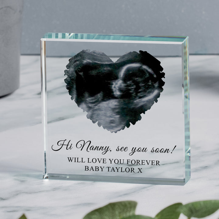 Personalised Heart Baby Scan Glass Token