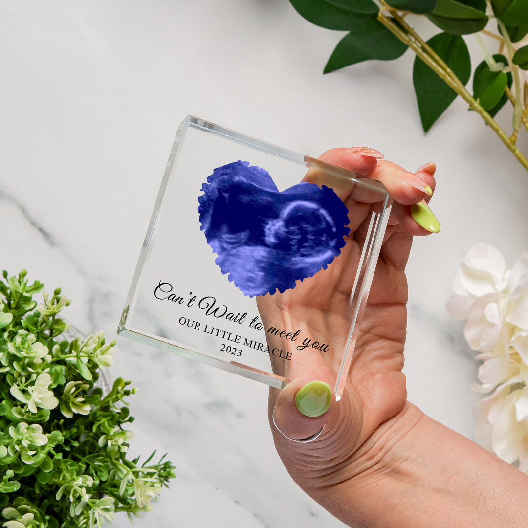 Personalised Heart Baby Scan Glass Token