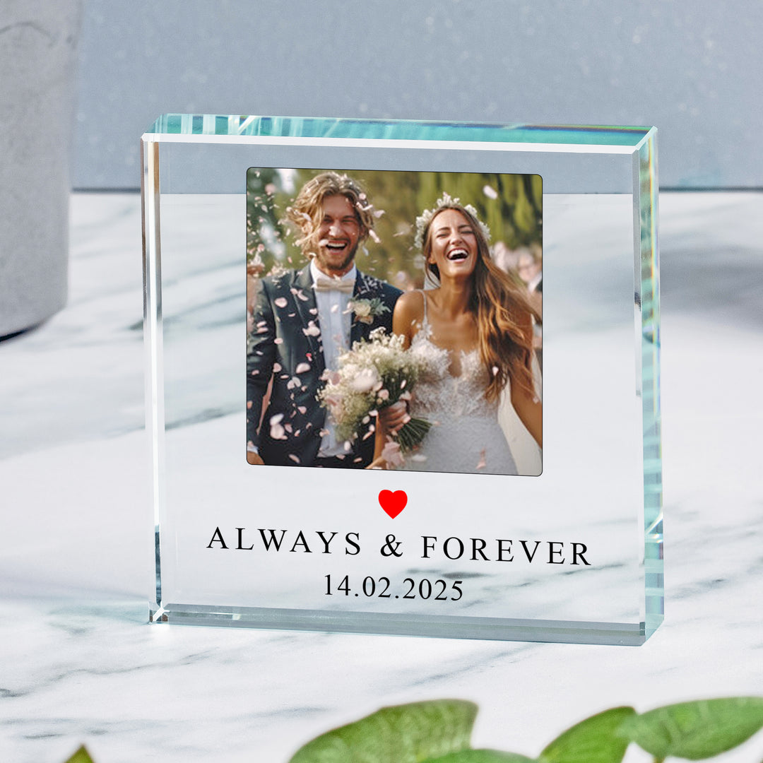 Personalised Always Forever Glass Token with Photo &amp; Date