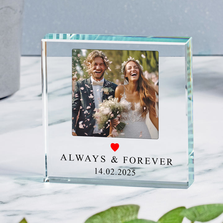 Personalised Always Forever Glass Token with Photo &amp; Date