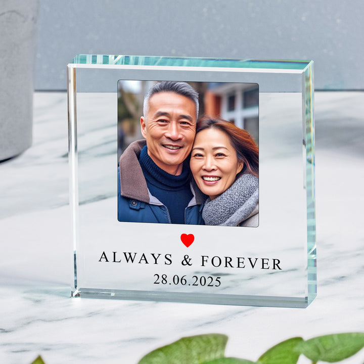 Personalised Always Forever Glass Token with Photo &amp; Date