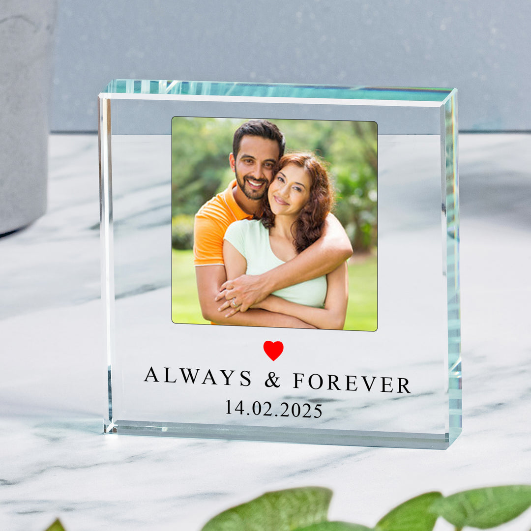 Personalised Always Forever Glass Token with Photo &amp; Date