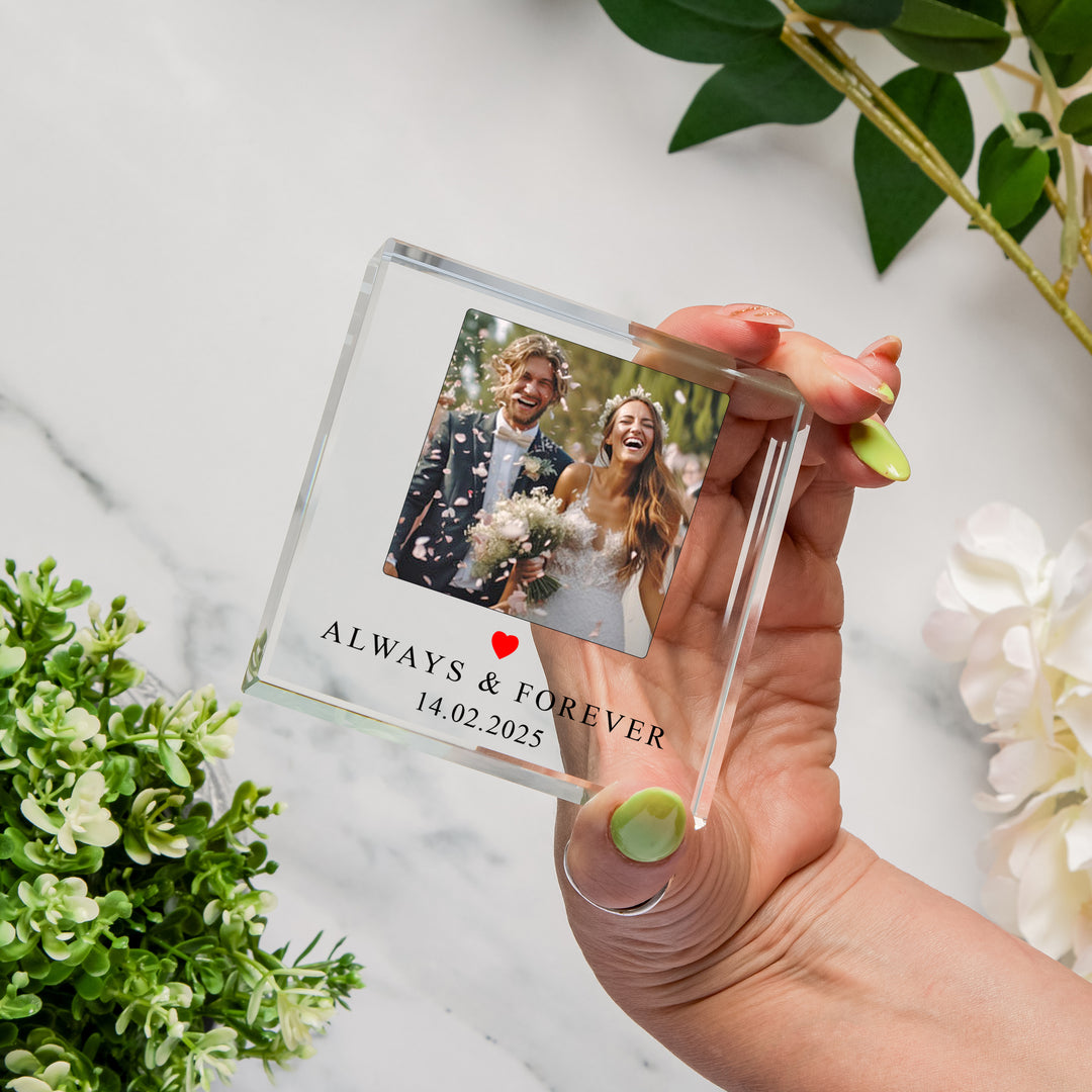 Personalised Always Forever Glass Token with Photo &amp; Date