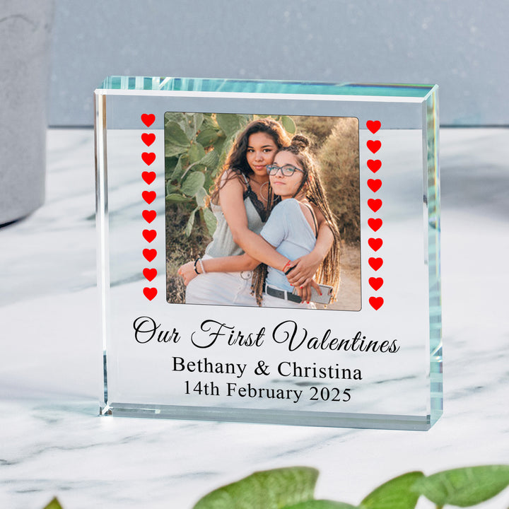 Personalised Our First Valentine’s Glass Photo Token