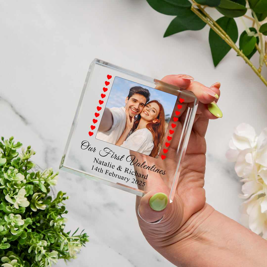 Personalised Our First Valentine’s Glass Photo Token