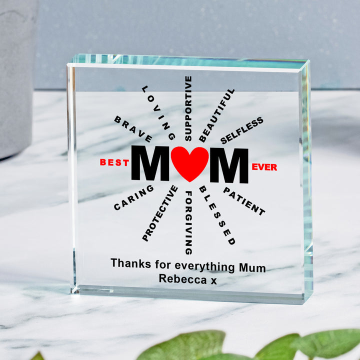 Personalised Best Mum Ever Glass Token with Message