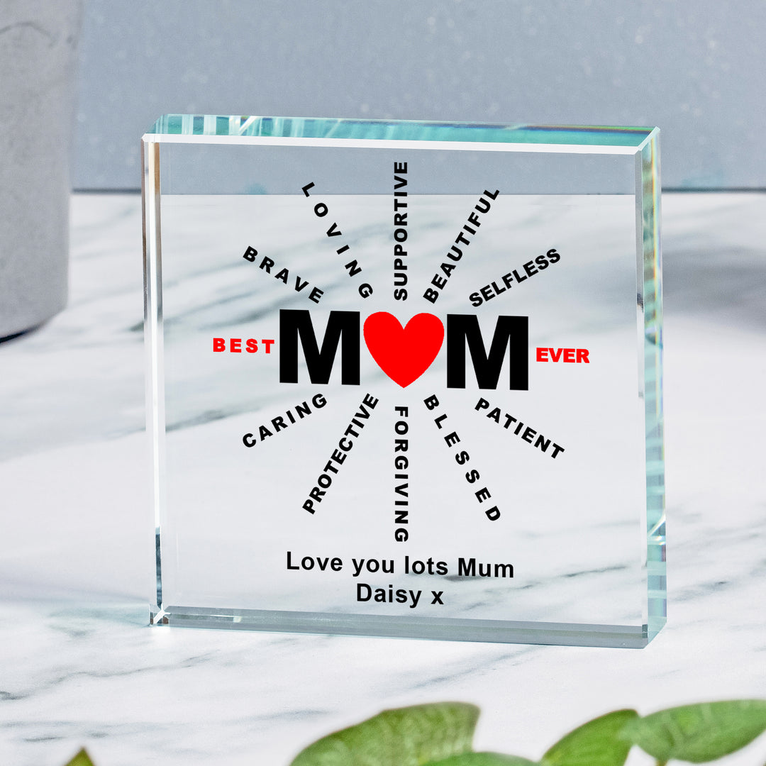 Personalised Best Mum Ever Glass Token with Message