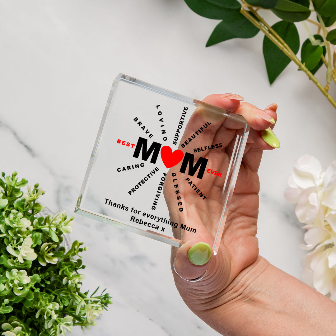 Personalised Best Mum Ever Glass Token with Message