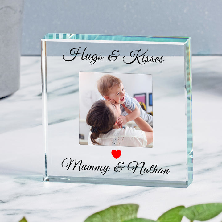 Personalised Hugs &amp; Kisses Glass Token with Photo