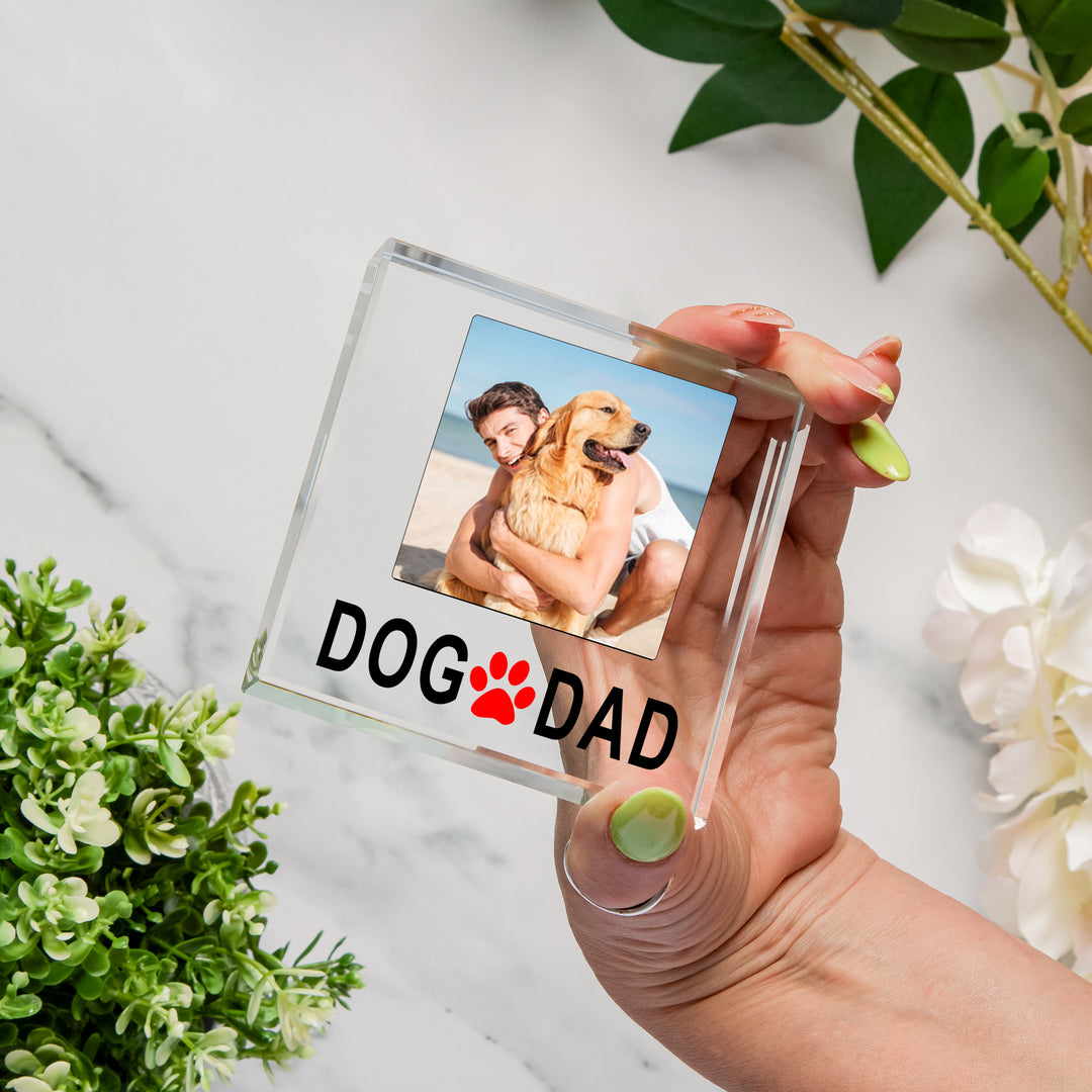 Personalised Dog Dad or Dog Mum Glass Photo Token