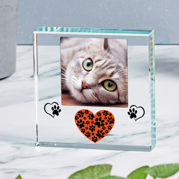 Personalised Pet Pawprint Heart Glass Token with Photo