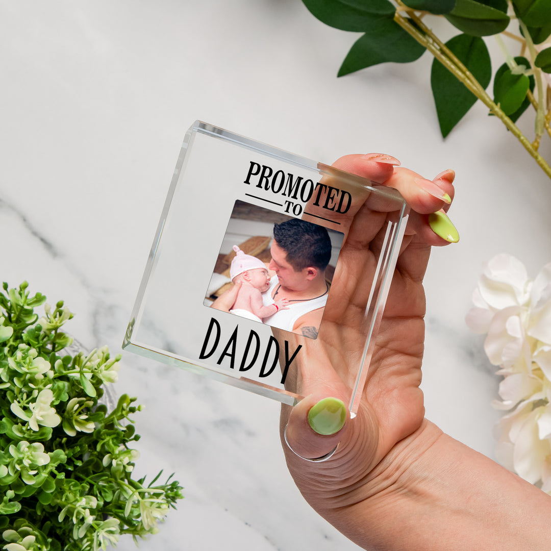 Personalised Promoted to Daddy Glass Token with Photo