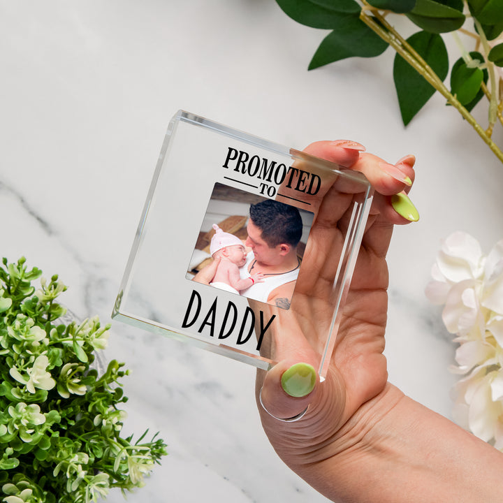 Personalised Promoted to Daddy Glass Token with Photo