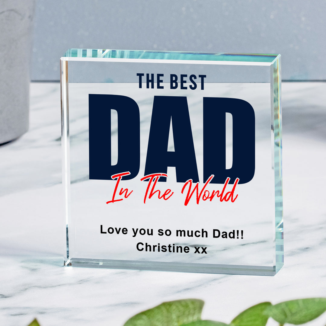 Personalised Best Dad in the World Glass Token with Message