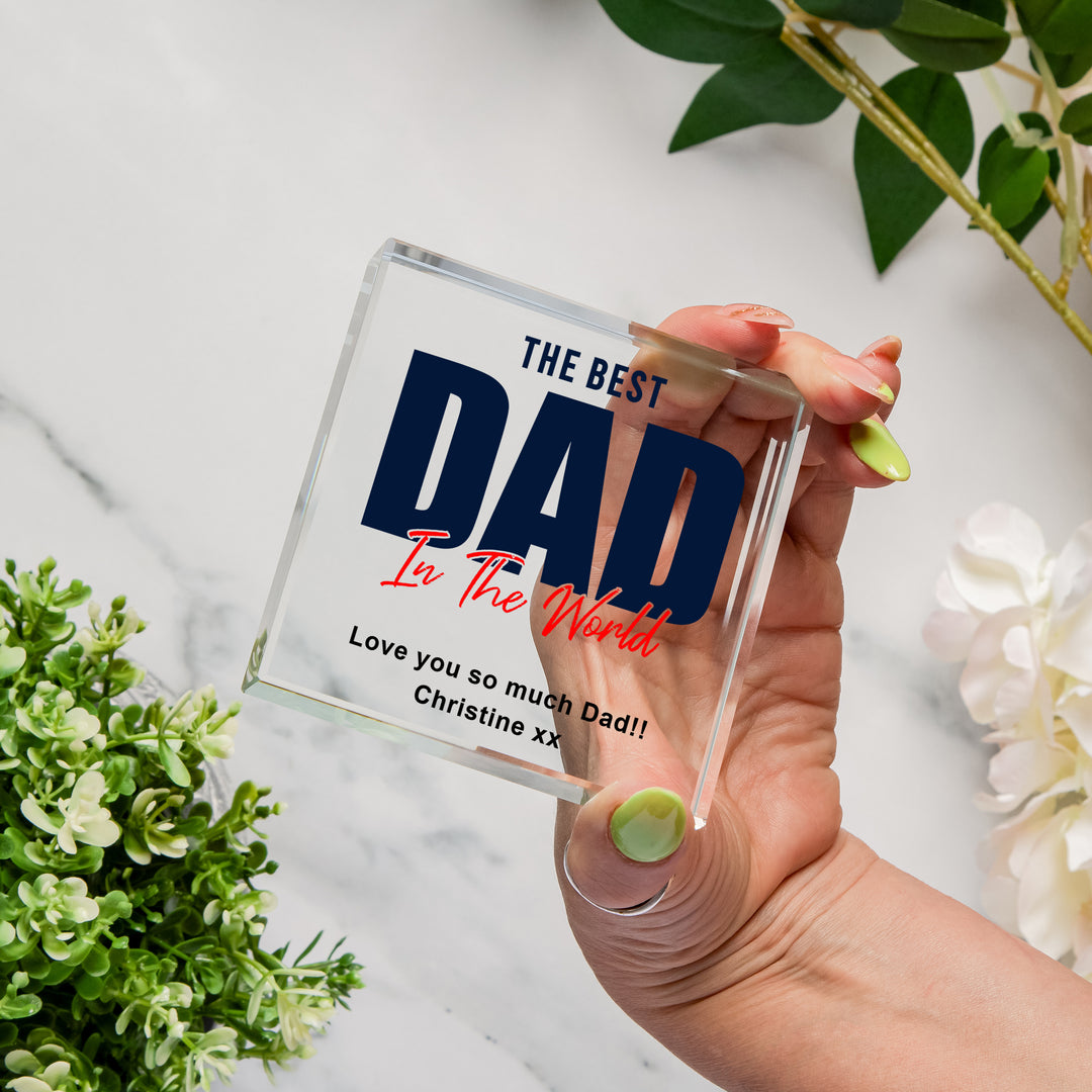 Personalised Best Dad in the World Glass Token with Message