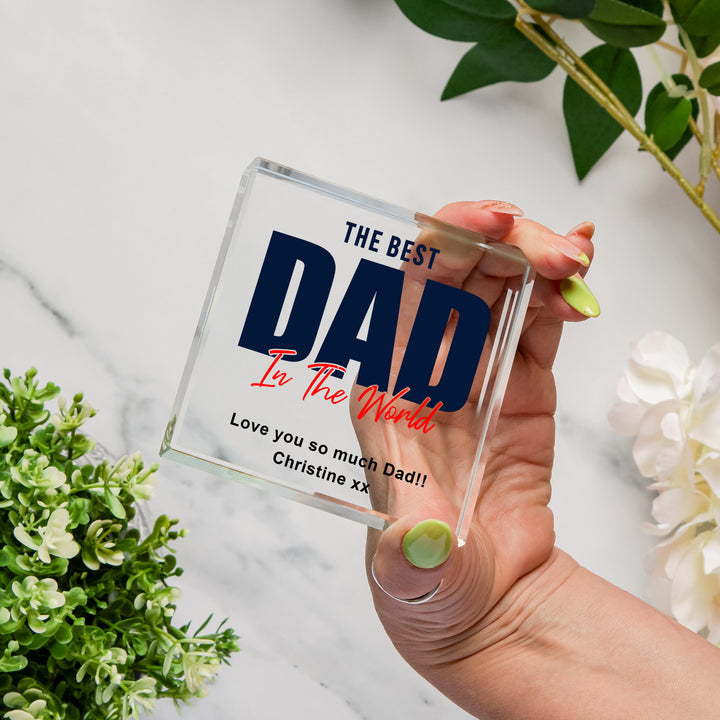 Personalised Best Dad in the World Glass Token with Message