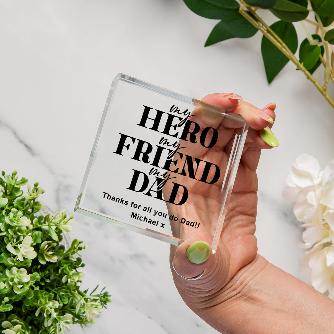 Personalised My Hero My Friend My Dad Glass Token