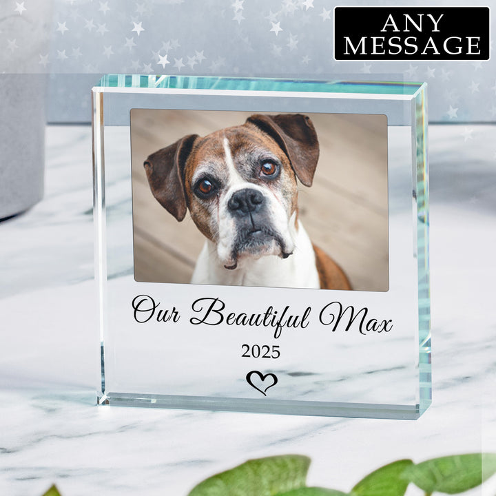 Personalised Pet Photo Glass Token with Two Lines of Text