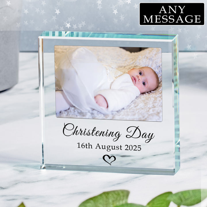 Personalised Christening Glass Token with Photo
