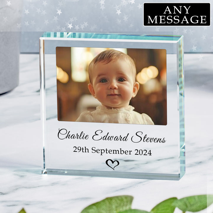 Personalised Christening Glass Token with Photo