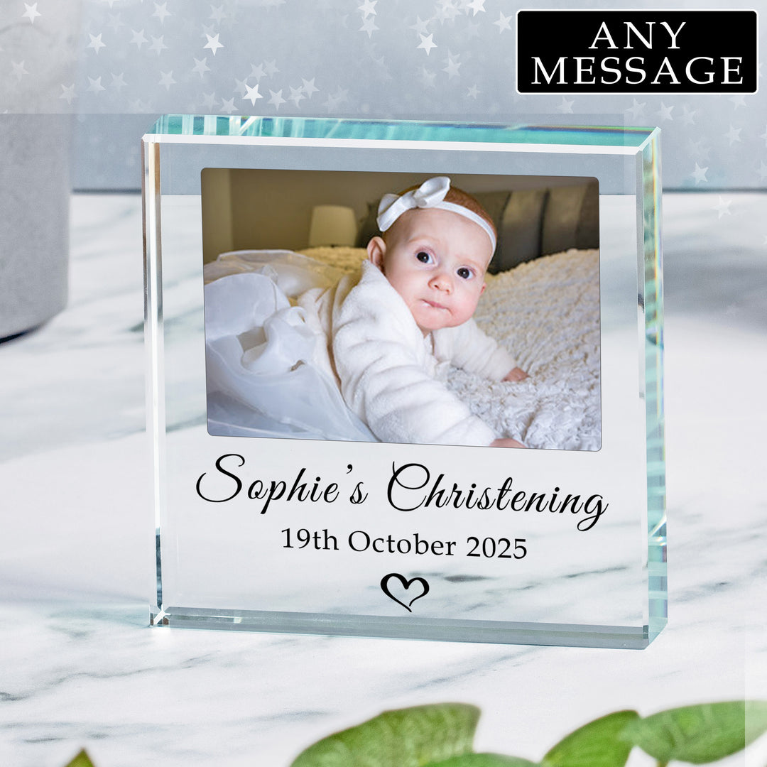 Personalised Christening Glass Token with Photo