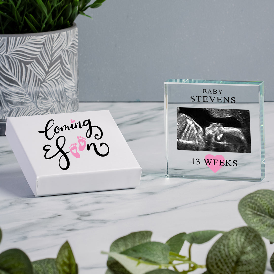 Personalised Baby Scan Glass Token Gift Boxed