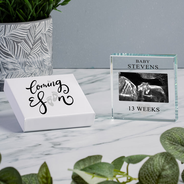 Personalised Baby Scan Glass Token Gift Boxed