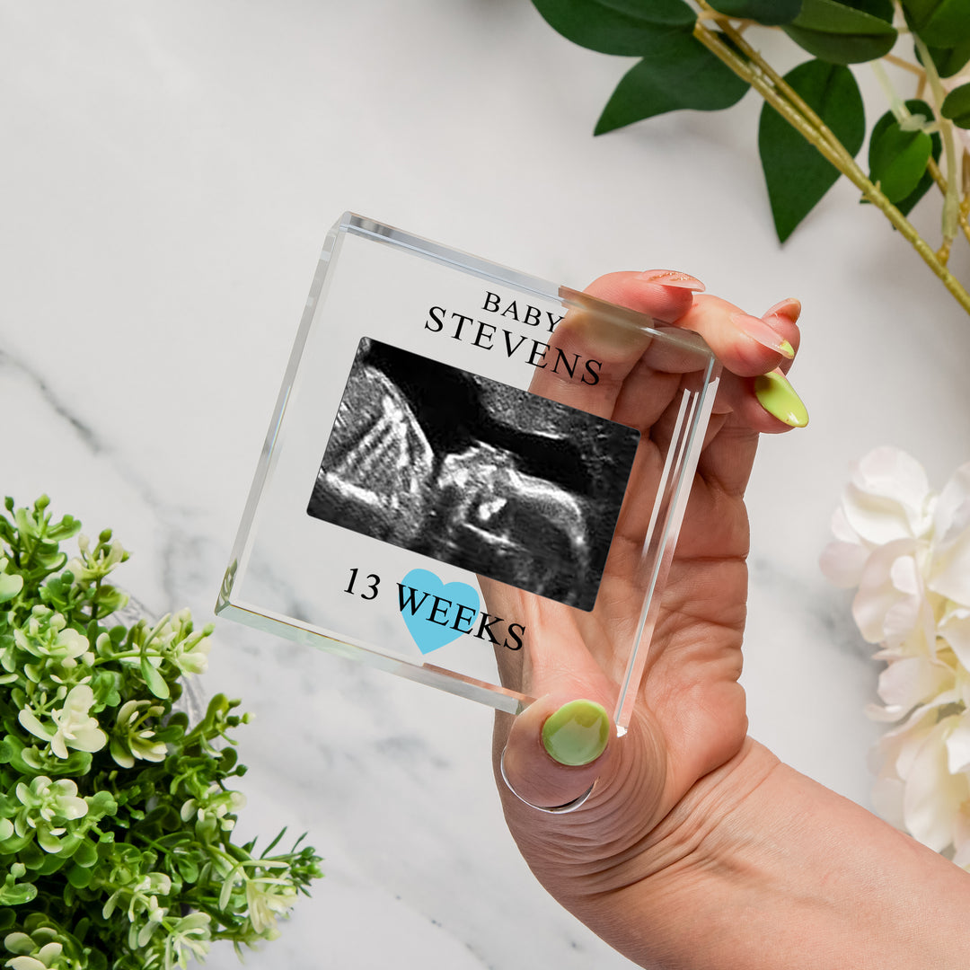 Personalised Baby Scan Glass Token Gift Boxed