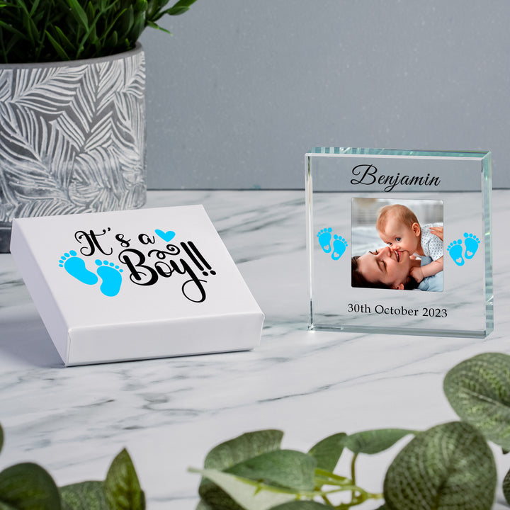 Personalised New Baby Glass Token with Photo and Gift Box