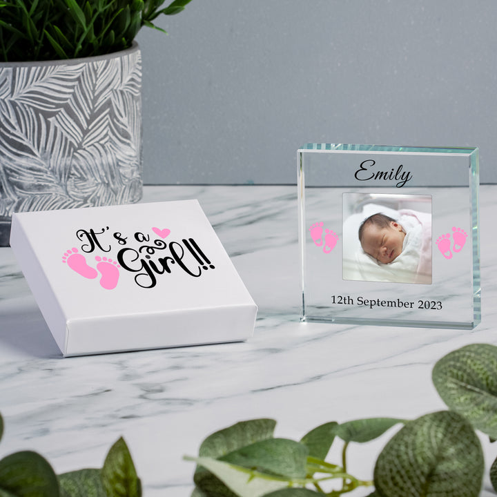 Personalised New Baby Glass Token with Photo and Gift Box