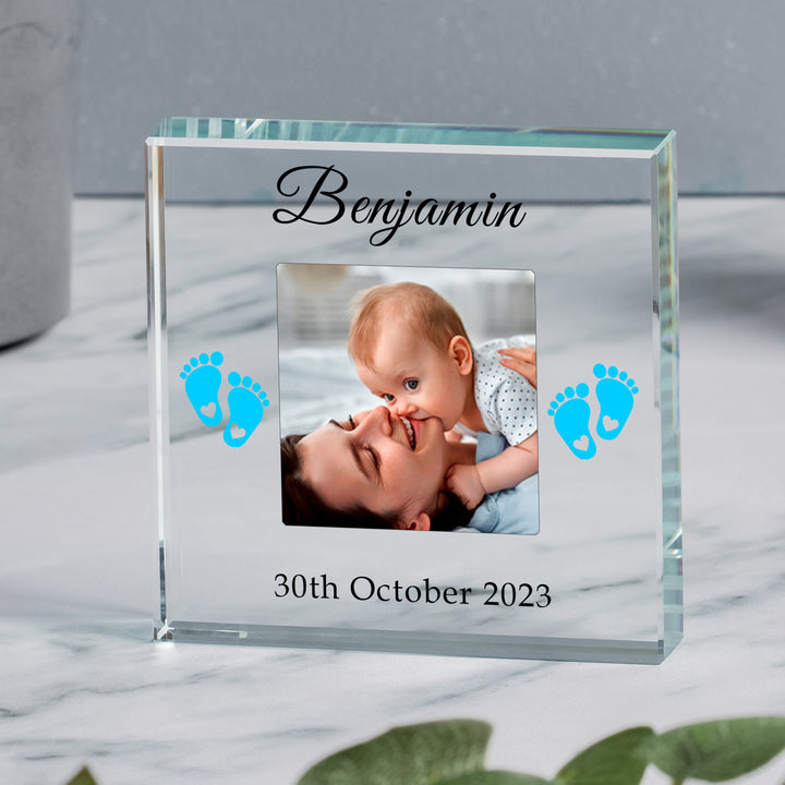 Personalised New Baby Glass Token with Photo and Gift Box