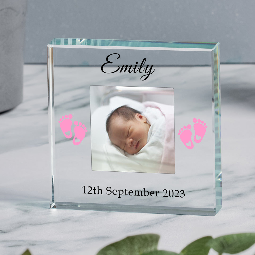 Personalised New Baby Glass Token with Photo and Gift Box