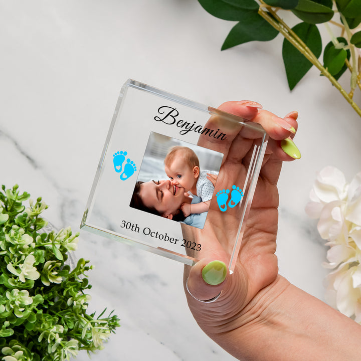Personalised New Baby Glass Token with Photo and Gift Box