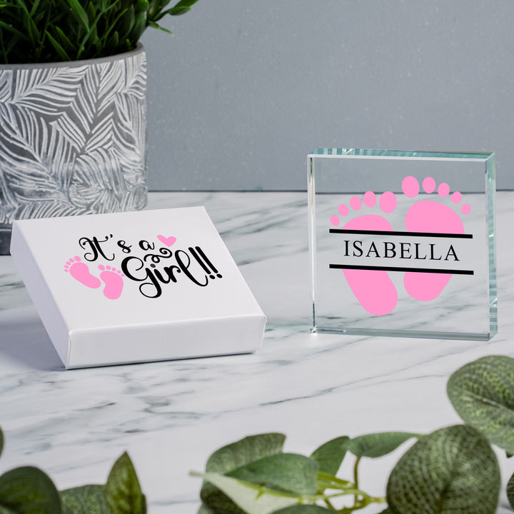 Personalised Baby Feet Glass Token with Name