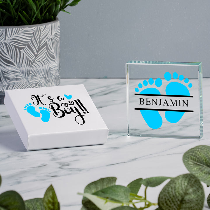 Personalised Baby Feet Glass Token with Name