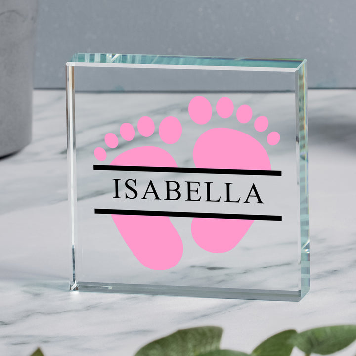 Personalised Baby Feet Glass Token with Name