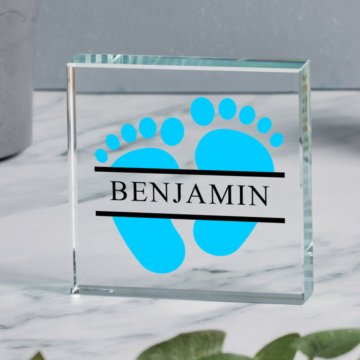 Personalised Baby Feet Glass Token with Name