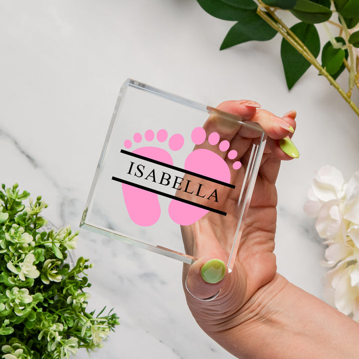 Personalised Baby Feet Glass Token with Name