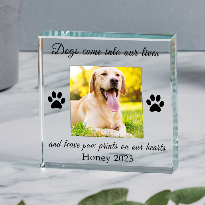 Personalised Paw Prints Glass Token with Photo