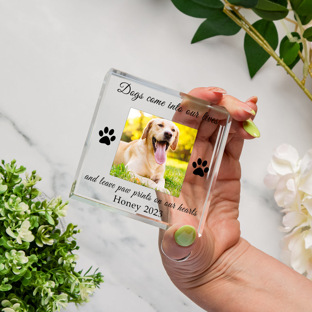 Personalised Paw Prints Glass Token with Photo