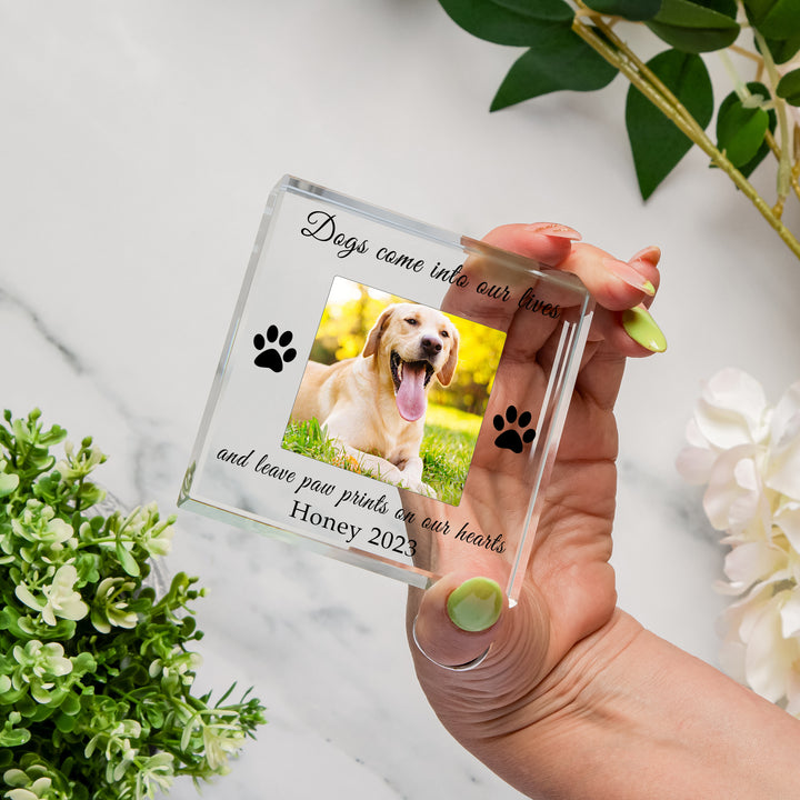 Personalised Paw Prints Glass Token with Photo