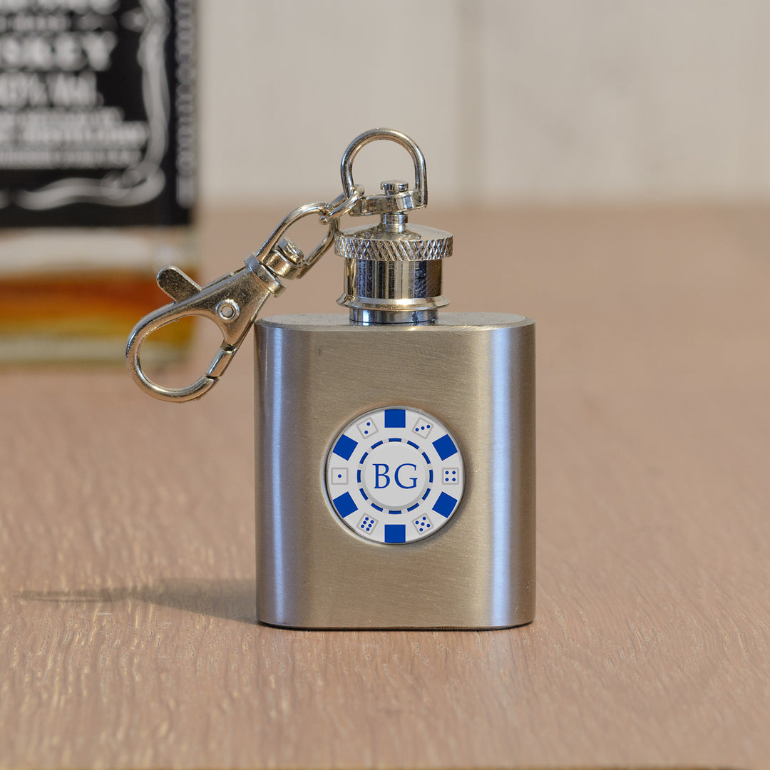 Personalised Poker Chip Hip Flask Key Ring