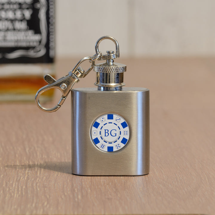Personalised Poker Chip Hip Flask Key Ring