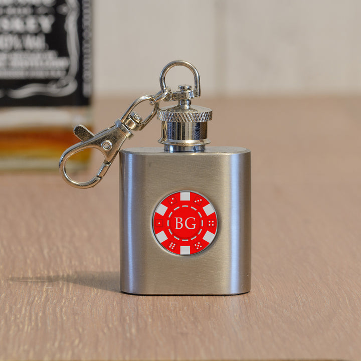 Personalised Poker Chip Hip Flask Key Ring