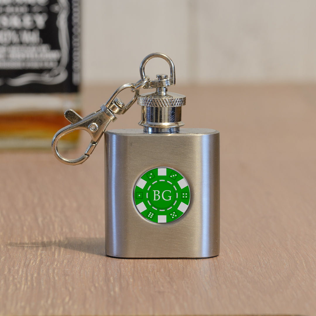 Personalised Poker Chip Hip Flask Key Ring