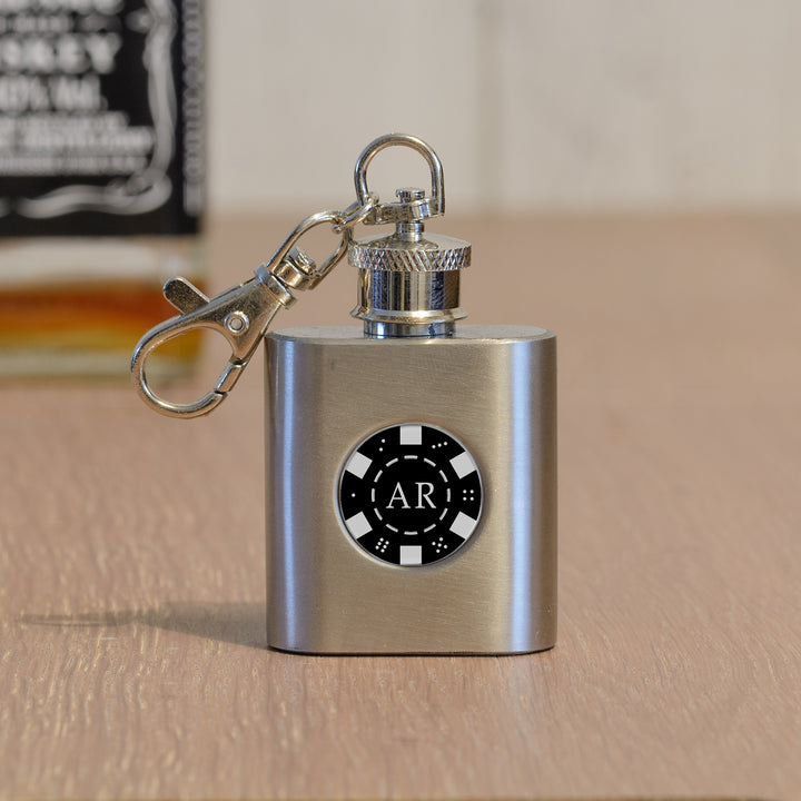 Personalised Poker Chip Hip Flask Key Ring