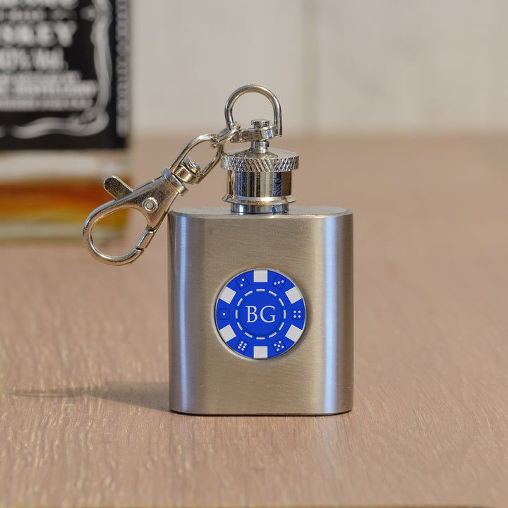 Personalised Poker Chip Hip Flask Key Ring