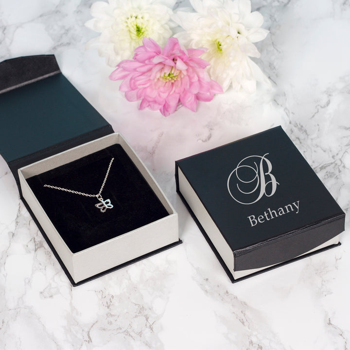 Personalised Sterling Silver Butterfly Pendant with Initial &amp; Name