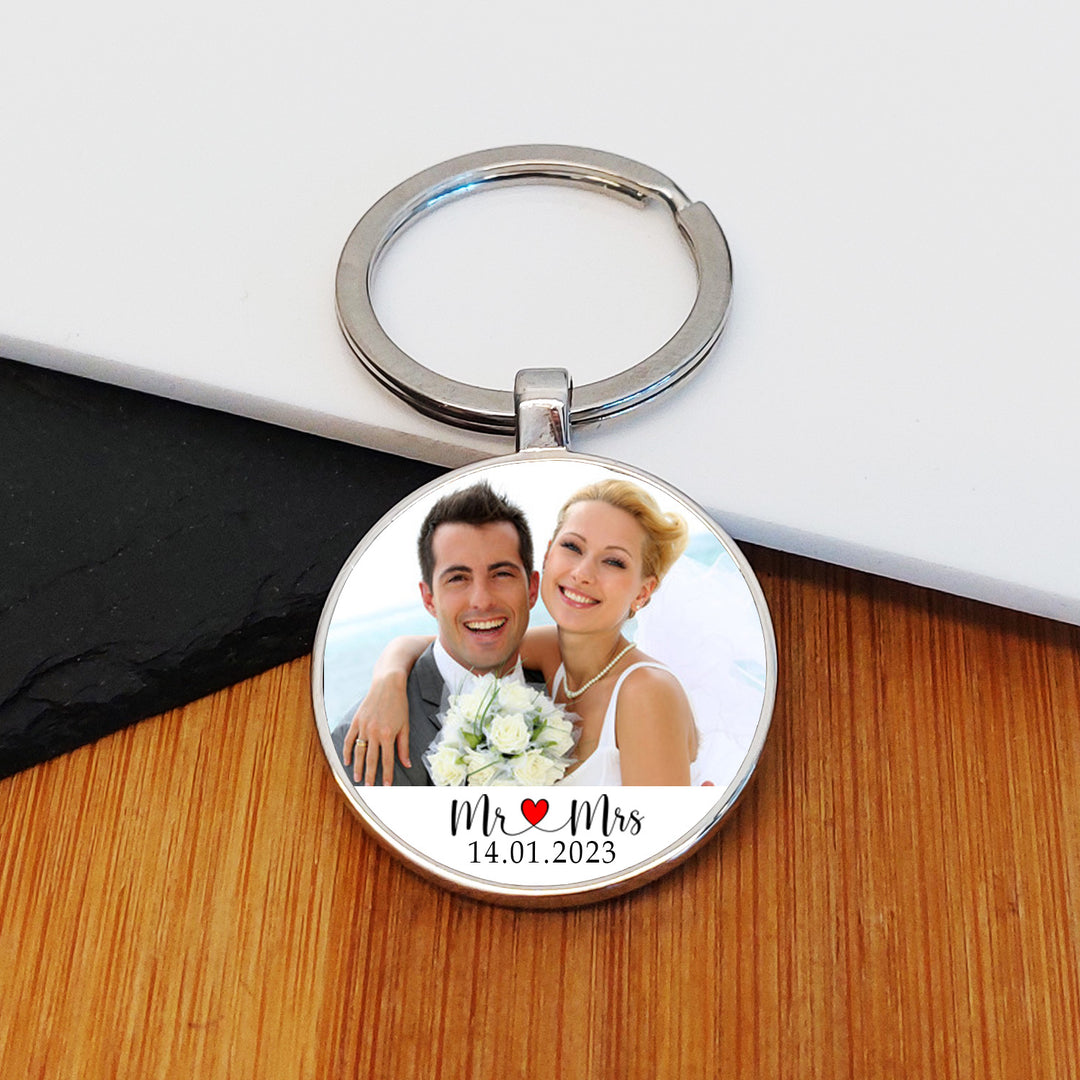 Personalised Mr &amp; Mrs Photo Keyring with Date